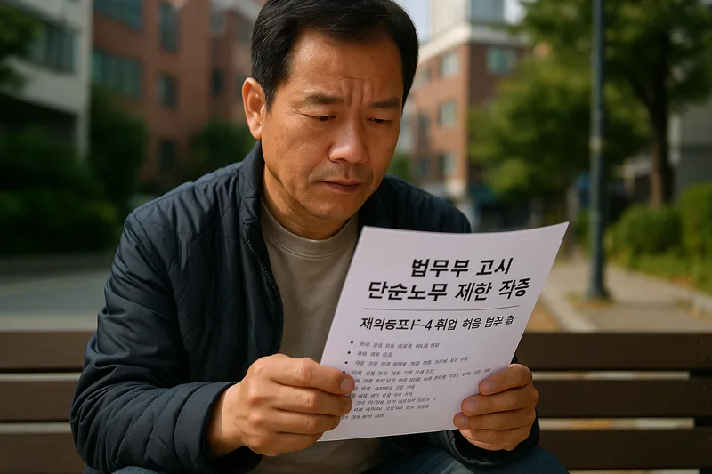 법무부 고시 단순노무 제한 직종을 확인하는 재외동포, F-4 취업 허용 범위 점검