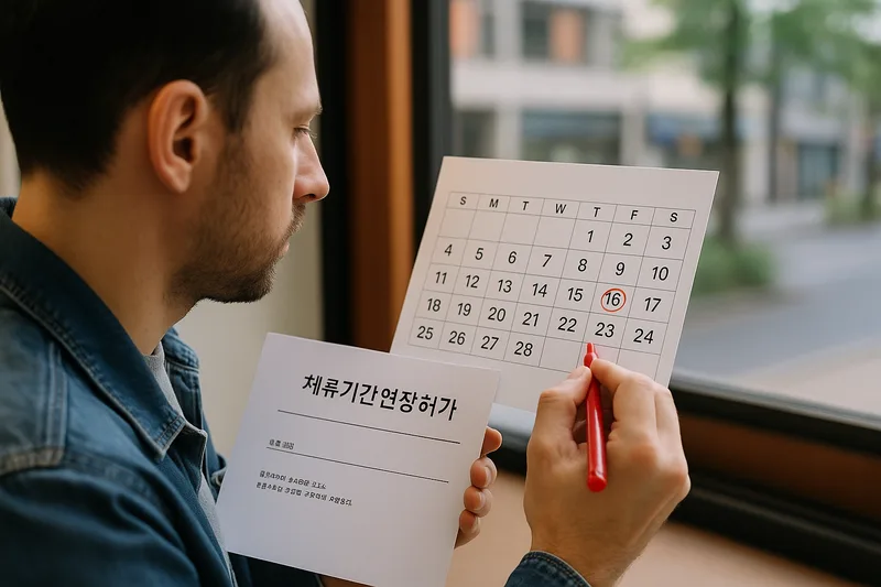 달력에 체류기간 만료일을 표시하며 연장 신청을 준비하는 외국인, 체류기간 연장허가