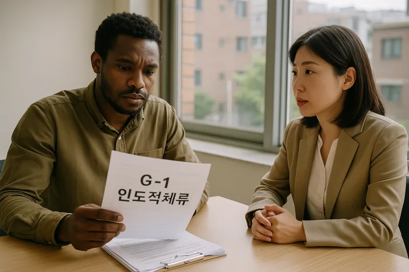G-1 인도적체류 관련 서류를 준비하는 외국인, 난민신청 및 인도적 사유 체류 상담