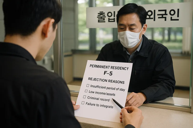 영주 신청 서류를 검토하는 출입국 창구, F-5 거절 사유 점검