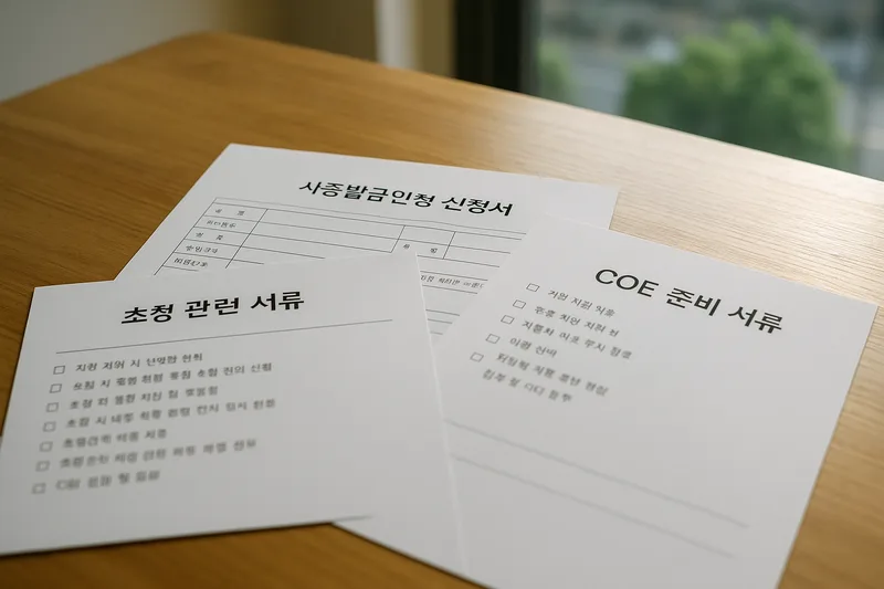 사증발급인정신청서와 초청 관련 서류 묶음, COE 준비 서류