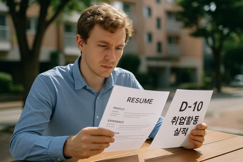 면접을 준비하는 외국인 구직자와 이력서, D-10 구직활동 실적
