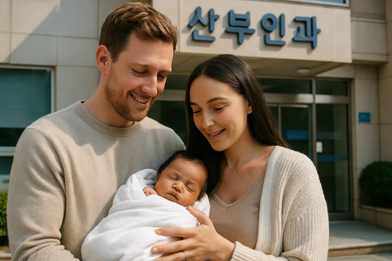 한국 산부인과에서 신생아를 안고 있는 외국인 부모, 국내 출생 외국인 자녀 체류