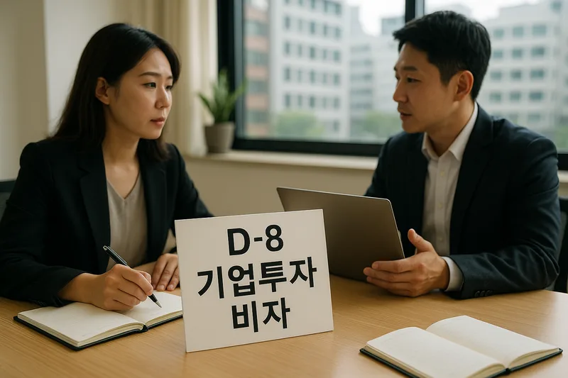 사무실 책상에서의 미팅, D-8 기업투자 비자