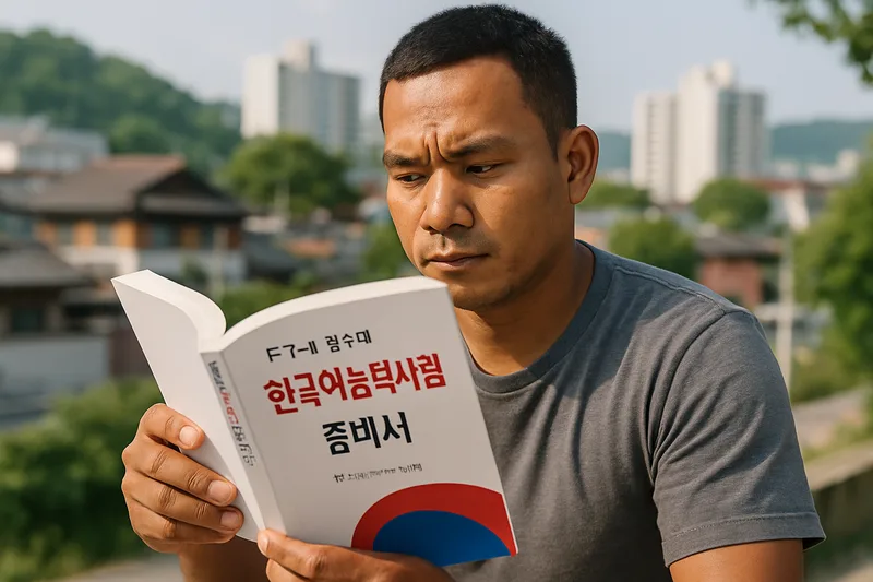 한국어능력시험 교재로 공부하는 외국인 근로자, E-7-4 점수제 한국어 요건 준비