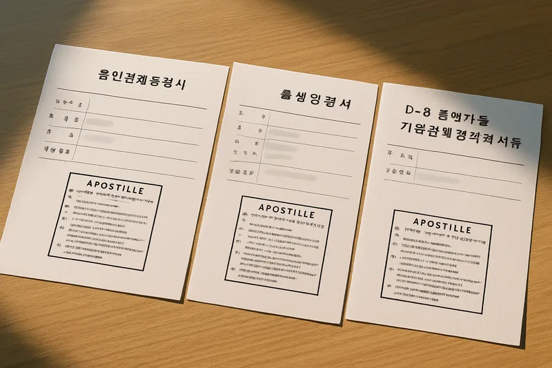 아포스티유 확인을 받은 혼인관계증명서와 출생증명서, D-8 동반가족 가족관계 공적확인 서류