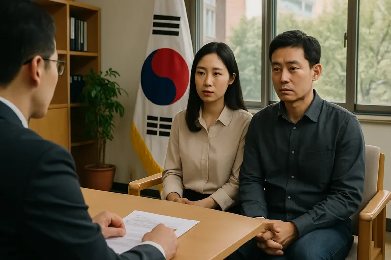 재외공관 면접에서 부부가 함께 면담을 받는 장면, 위장결혼 진정성 심사
