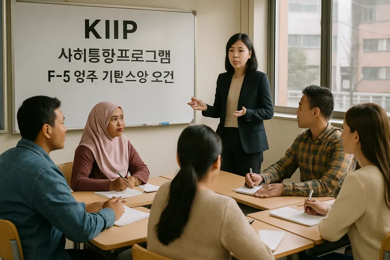 사회통합프로그램 KIIP 강의실에서 한국어 수업을 듣는 결혼이민자들, F-5 영주 기본소양 요건