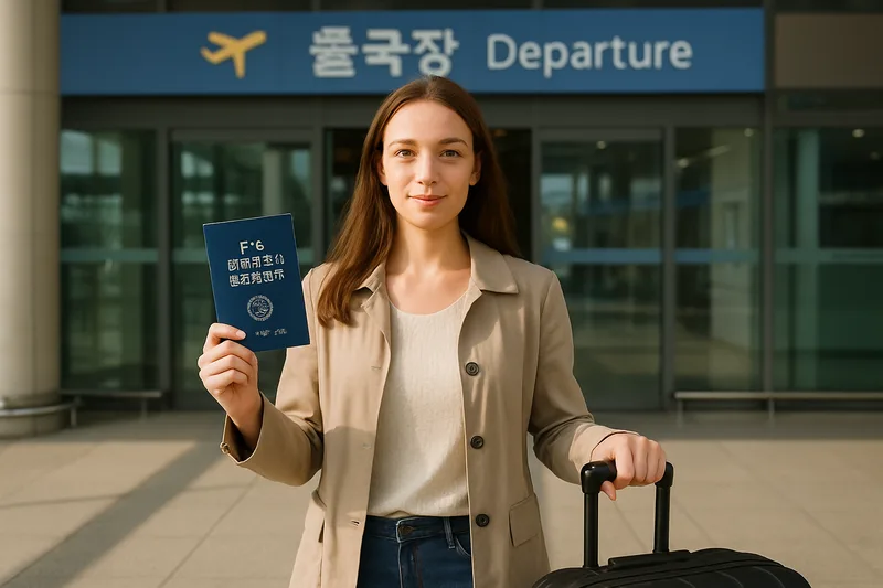인천공항 출국장에서 캐리어를 끌고 여권을 든 외국인 여성, F-6 결혼이민 재입국허가