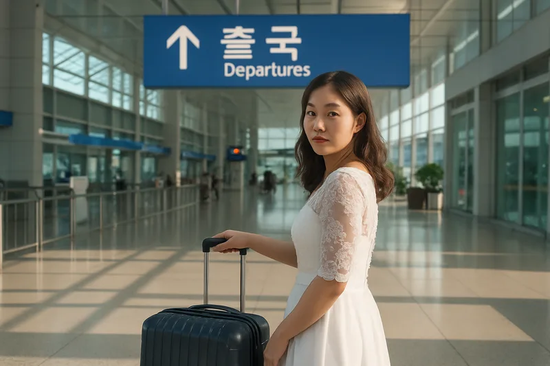 인천공항 출국장에서 캐리어를 끌고 본국으로 향하는 결혼이민자, F-6 재입국허가