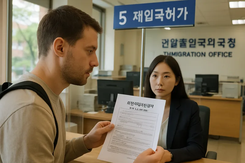 관할 출입국외국인청 창구에서 재입국허가를 신청하는 외국인, F-6 장기 출국 준비