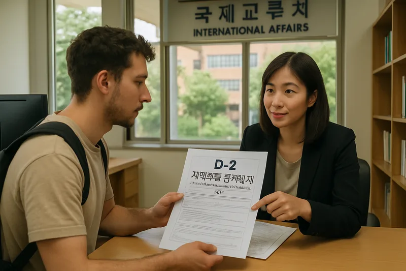 대학 국제교류처에서 시간제취업 허가 서류를 상담받는 외국인 유학생, D-2 자격외활동 허가