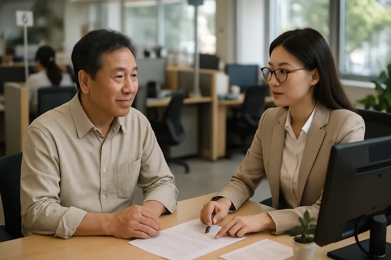 국적회복 허가 후 가족관계등록과 주민등록 등 국민 신분 정리를 위해 행정 창구에서 상담받는 재외동포, 국적회복 후속 절차