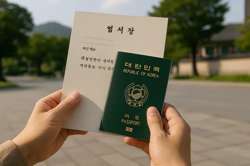 과거 한국 국적자가 국적회복 허가를 통해 대한민국 여권과 국적을 다시 취득하는 재외동포 국적 절차를 상징하는 이미지