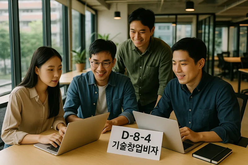 현대적 공유오피스에서 일하는 스타트업 팀, D-8-4 기술창업비자