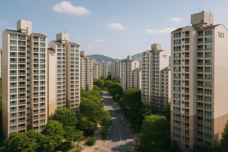 한국 도시의 아파트 주거단지 전경, 장기 정착 거주비자 F-2