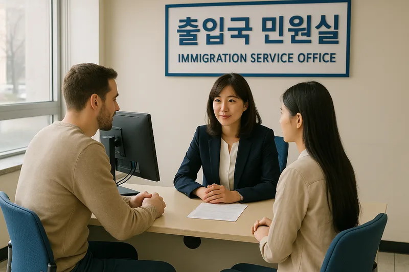 출입국 민원실에서 상담받는 국제결혼 부부, F-6 결혼이민 사증 심사