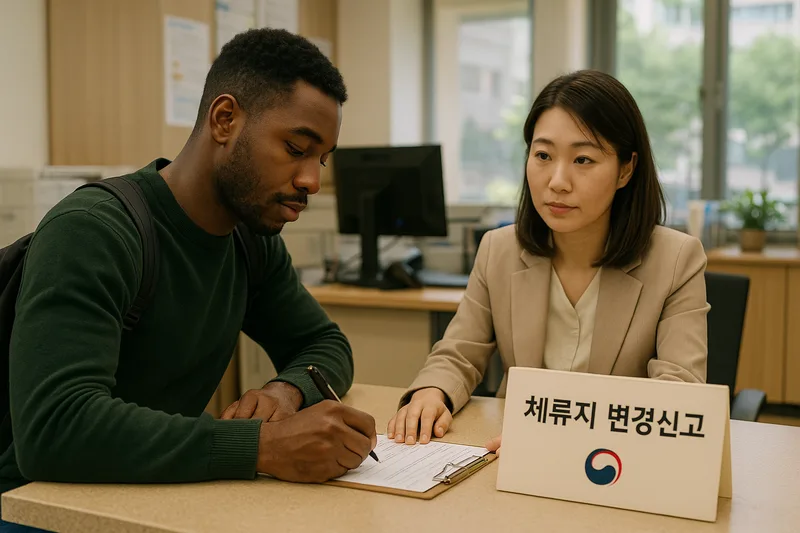 주민센터에서 체류지 변경신고를 접수하는 외국인, 외국인등록 실무 절차