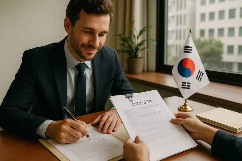 한국에서 법인을 설립하고 사업을 준비하는 외국인 투자자, D-8 기업투자비자 서류와 계약 장면