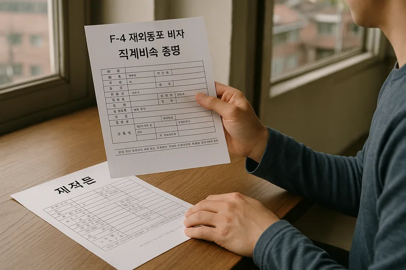 제적등본 등 국적 관계 입증 서류를 검토하는 모습, F-4 재외동포 비자 직계비속 증명 이미지
