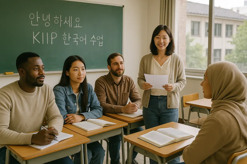 사회통합프로그램 한국어 수업을 듣는 다양한 국적의 이민자들, KIIP