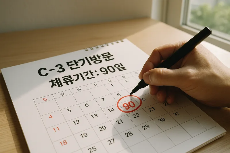 달력에 90일 체류기간을 표시하는 모습, C-3 단기방문 체류기간 관리