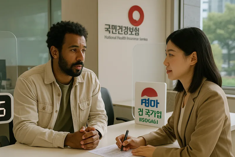 국민건강보험공단 창구에서 상담받는 외국인, 외국인 건강보험 의무가입
